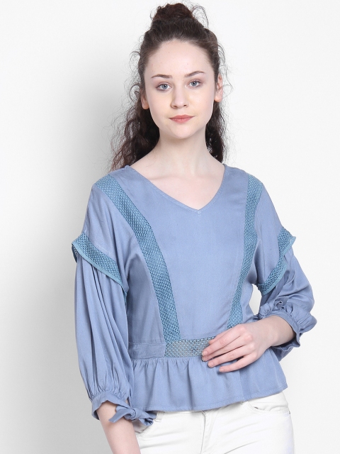

LA LOFT Women Blue Solid Cinched Waist Top