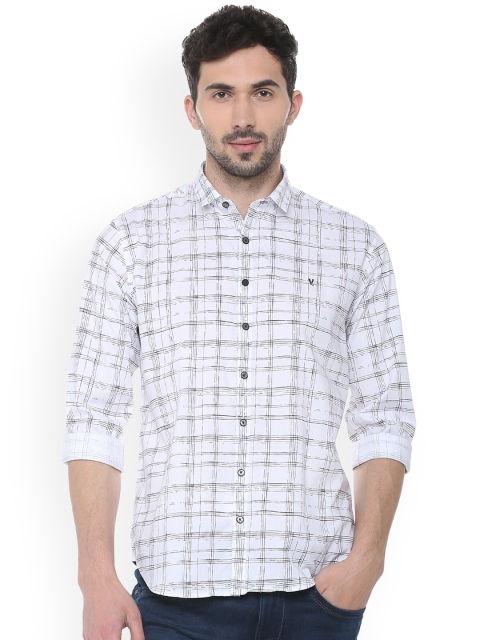 

V Dot Men White Slim Fit Checked Casual Shirt