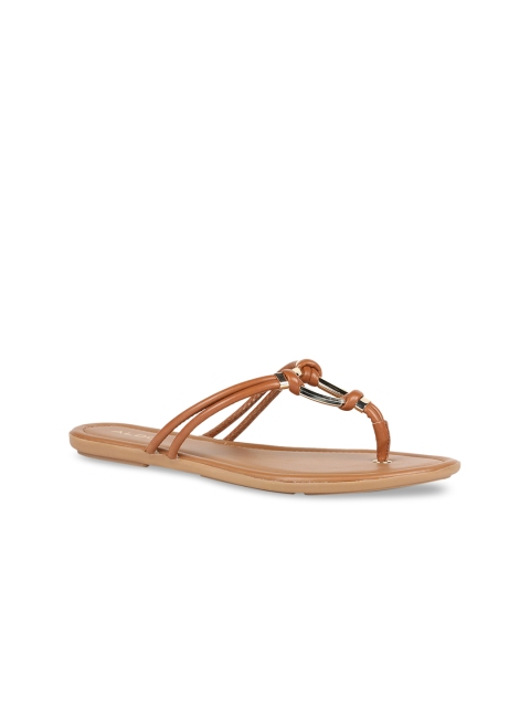 

ALDO Women Beige Solid Synthetic Patent T-Strap Flats