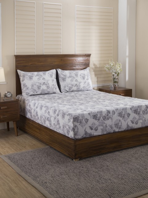 

MASPAR Grey & Off-White Graphic 210 TC Cotton 1 King Bedsheet with 2 Pillow Covers