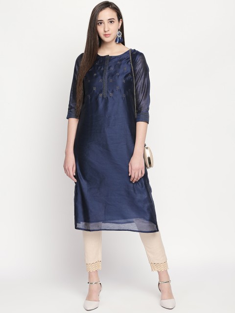 

RANGMANCH BY PANTALOONS Women Navy Blue Solid Straight Kurta