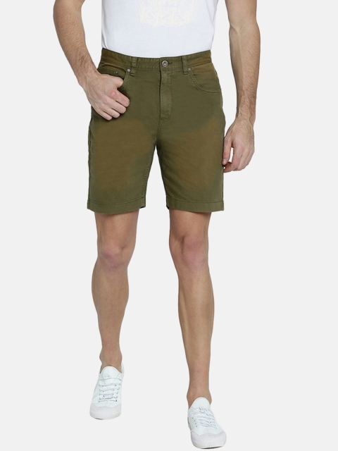 

Breakbounce Men Olive Green Washed Slim Fit Denim Shorts