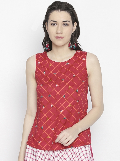 

AKKRITI BY PANTALOONS Women Red Checked Top