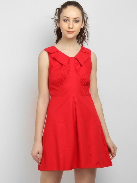 

LA LOFT Women Red Solid Fit and Flare Dress