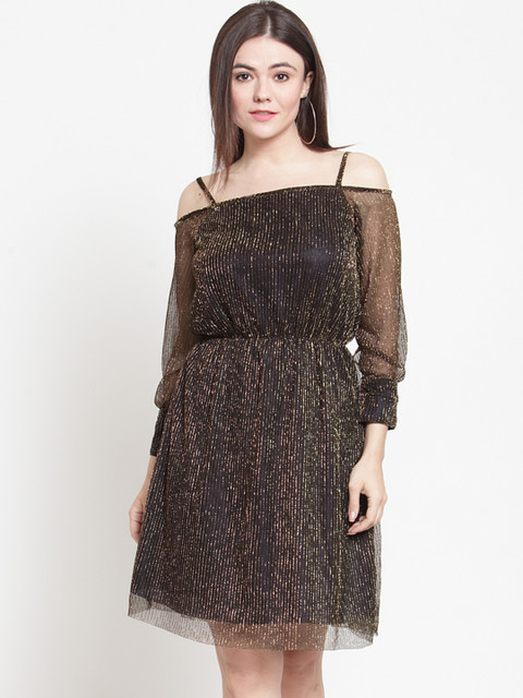 

Just Wow Women Black Self Design Fit and Flare Dress
