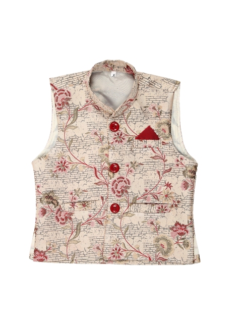 

Kidling Boys Red & Beige Printed Nehru Jacket
