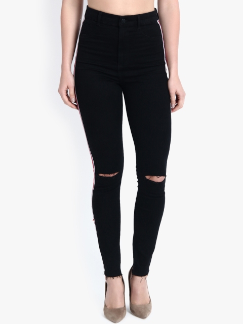 

Kotty Women Black Skinny Fit High-Rise Slash Knee Stretchable Jeans