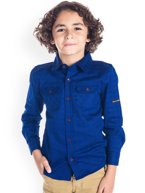 

Cherry Crumble Boys Blue Regular Fit Checked Casual Shirt