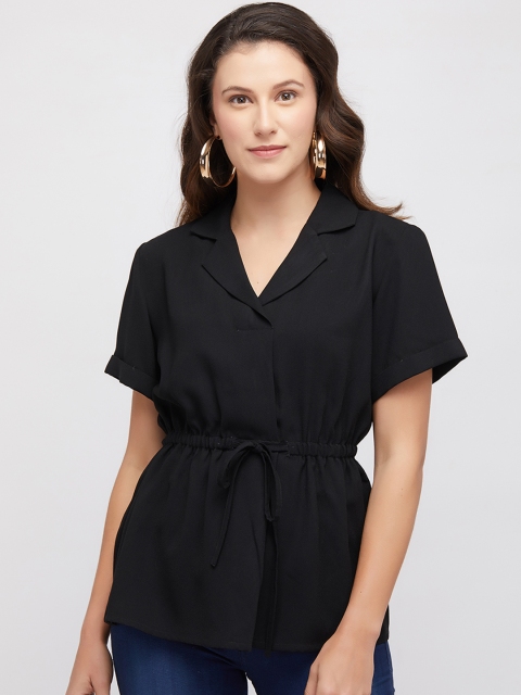 

109F Women Black Solid Shirt Style Top