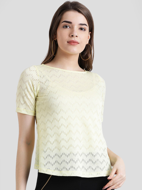 

Zink London Women Yellow Self Design A-Line Top