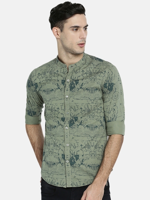 

Breakbounce Men Green Slim Fit Printed Casual Shirt