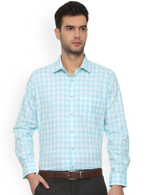 

Van Heusen Men Blue & Off-White Regular Fit Checked Formal Shirt