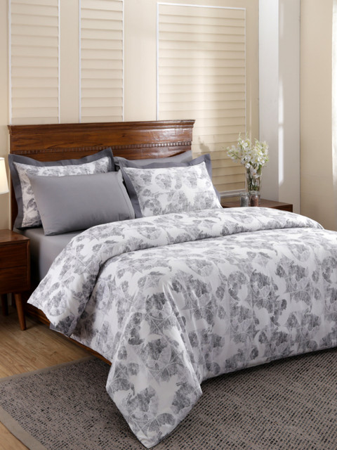 

MASPAR Grey & White 210 TC Cotton Double Bed Duvet Cover with 2 Pillow Covers