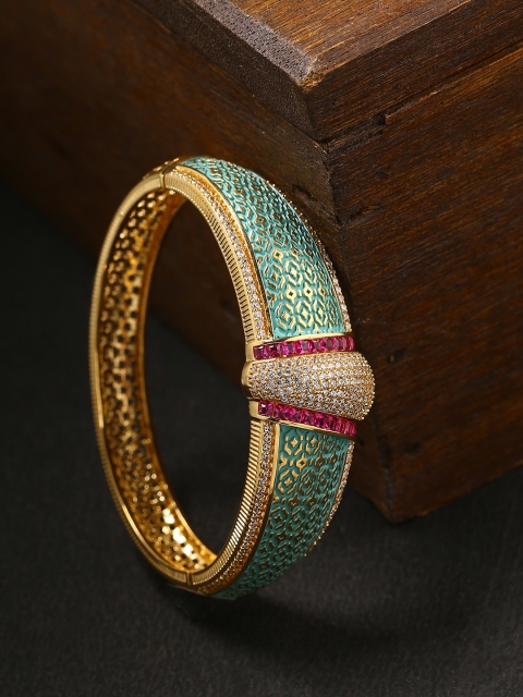 

Tistabene Gold-Plated & Turquoise Blue Alloy Enamelled Kada Bracelet