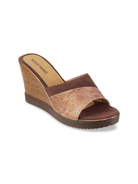 

SOLE HEAD Women Brown Textured Peep Toes