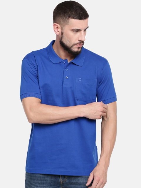 

RAMRAJ COTTON Men Blue Solid Polo Collar T-shirt