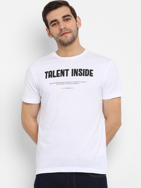 

Red Tape Men White Printed Round Neck Pure Cotton T-shirt