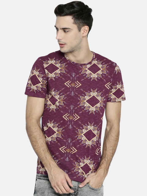 

Breakbounce Men Purple Printed Round Neck T-shirt