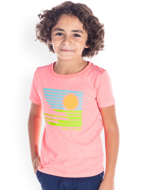 

Cherry Crumble Boys Coral Pink Printed Round Neck T-shirt
