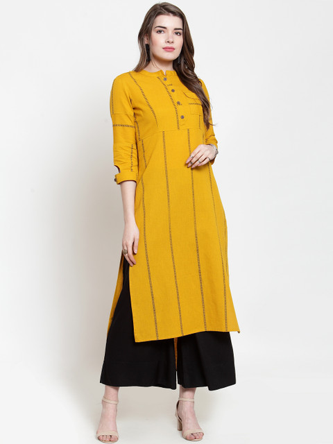 

Varanga Women Mustard Yellow & Black Printed Kurta with Palazzos