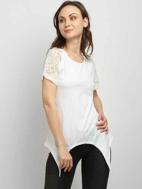 

LA LOFT Women White Solid A-Line Top