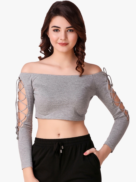 

Texco Women Grey Solid Bardot Top