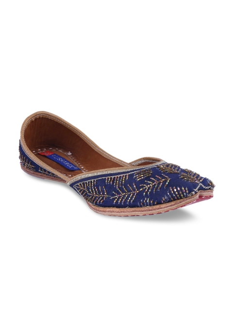 

MSC Women Navy Blue Embellished Leather Mojaris