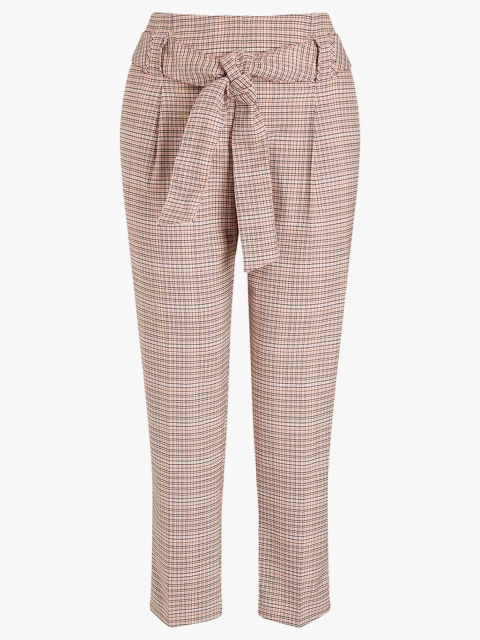 

next Women Beige & Black Checked Tapered Fit Trouser