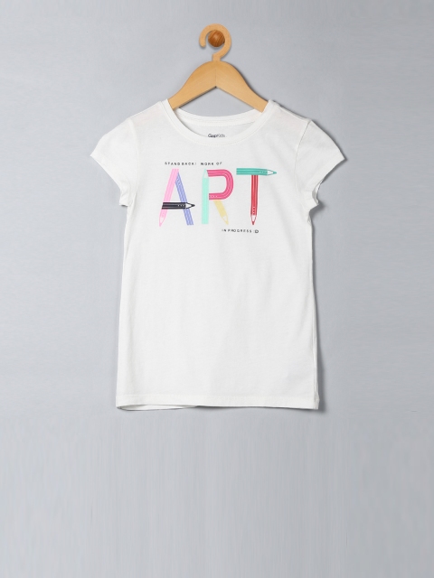 

GAP Girls White Printed Round Neck T-shirt