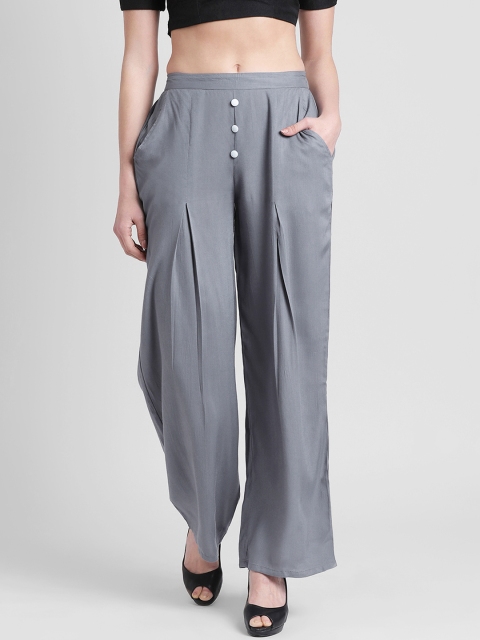 

Azira Women Grey Solid Wide Leg Palazzos
