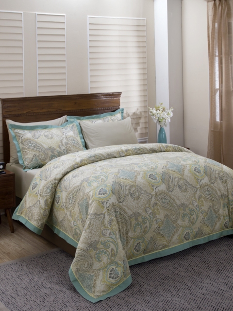 

MASPAR Green & Beige 400 TC Cotton Double Bed Duvet Cover with 2 Pillow Covers