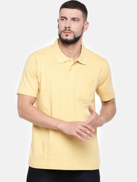

RAMRAJ COTTON Men Yellow Solid Polo Collar T-shirt