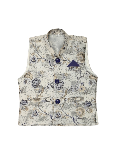 

Kidling Boys Blue & Grey Printed Nehru Jacket