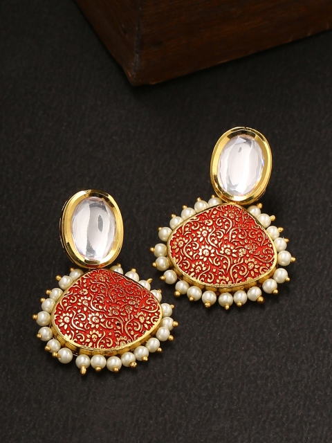 

Tistabene Gold-Toned & Red Floral Drop Earrings