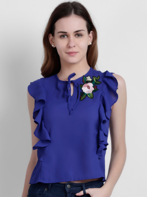 

LA LOFT Women Blue Solid Top