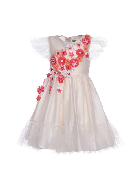 

A Little Fable Girls Off-White Solid Fit and Flare Dress