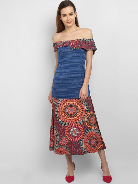 

LA LOFT Women Multicoloured Printed Off-Shoulder A-Line Dress, Multi