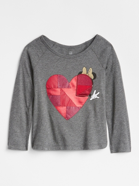 

GAP Girls Grey Self Design Round Neck T-shirt