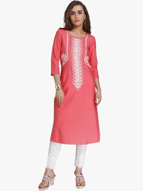 

Naari Women Pink Embroidered Straight Kurta