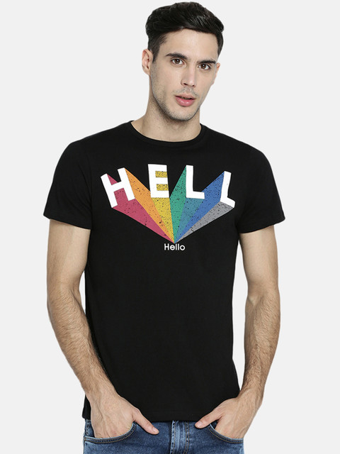 

Breakbounce Men Black Printed Round Neck T-shirt