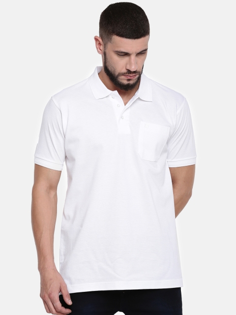 RAMRAJ COTTON Men White Solid Polo Collar T-shirt