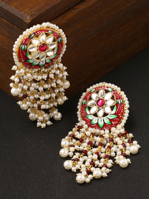 

Tistabene Gold-Toned & Red Floral Drop Earrings