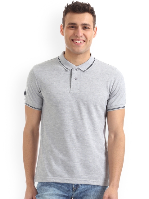 

Flying Machine Men Grey Solid Polo Collar T-shirt