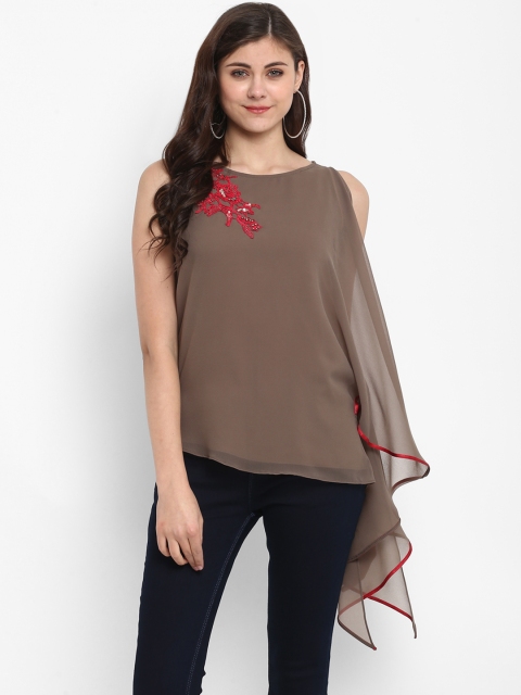 

Taurus Women Brown Embellished Top