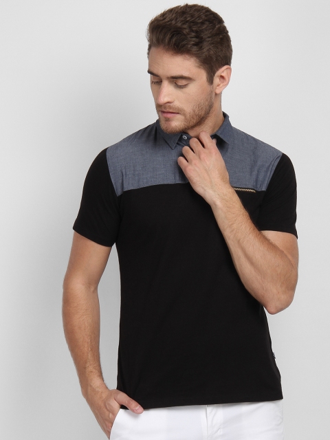 

LA LOFT Men Black Colourblocked Polo Collar T-shirt