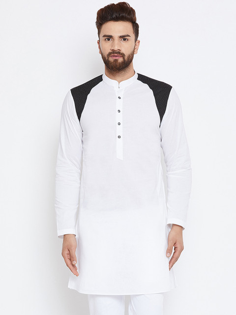 

See Designs Men White & Black Solid Kurta with Trousers