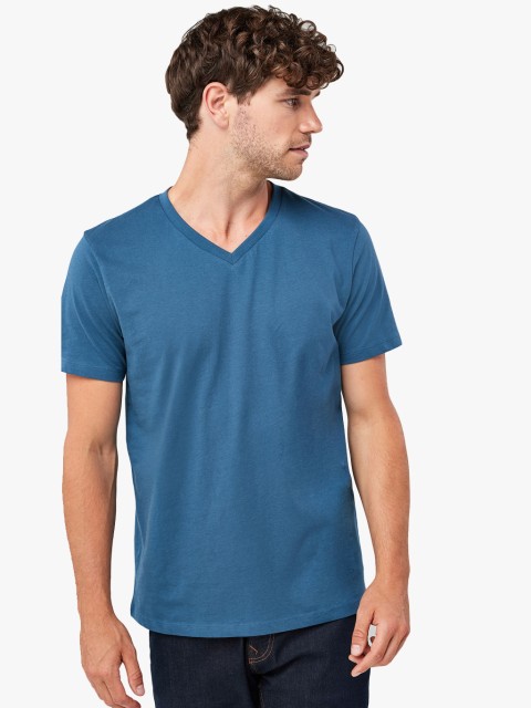 

next Men Blue Solid V-Neck T-Shirt