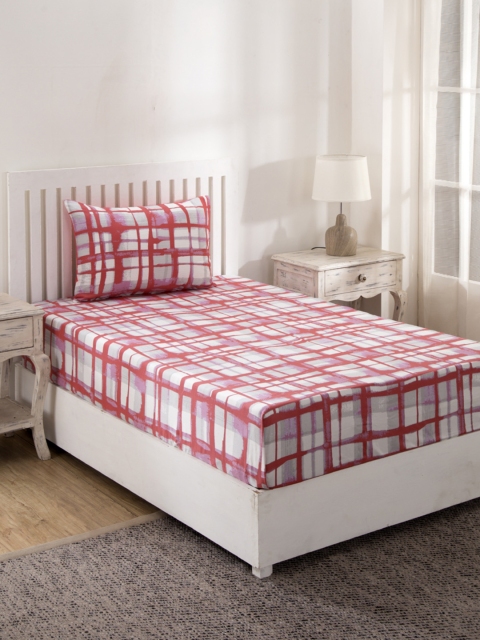 

MASPAR Red Abstract 210 TC Cotton 1 Single Bedsheet with 1 Pillow Covers