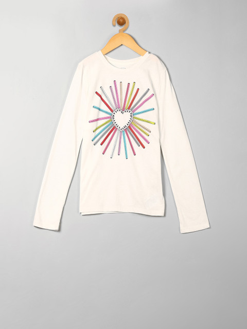 

GAP Girls White Printed Round Neck T-shirt