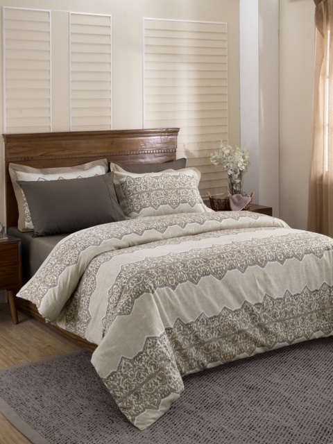 

MASPAR Beige 210 TC Cotton Double Bed Duvet Cover with 2 Pillow Covers